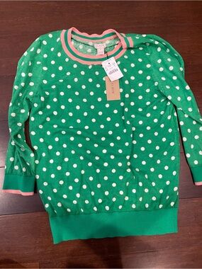 j crew mercantile factory green sweater polkadots pink trim nwt medium